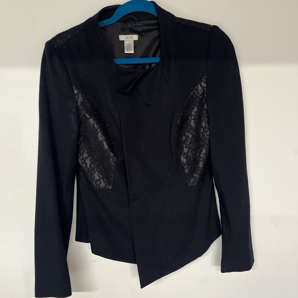 Cache Black Lace Moto Blazer Jacket Womens 4 Asymmetrical Zip Gothic Glam